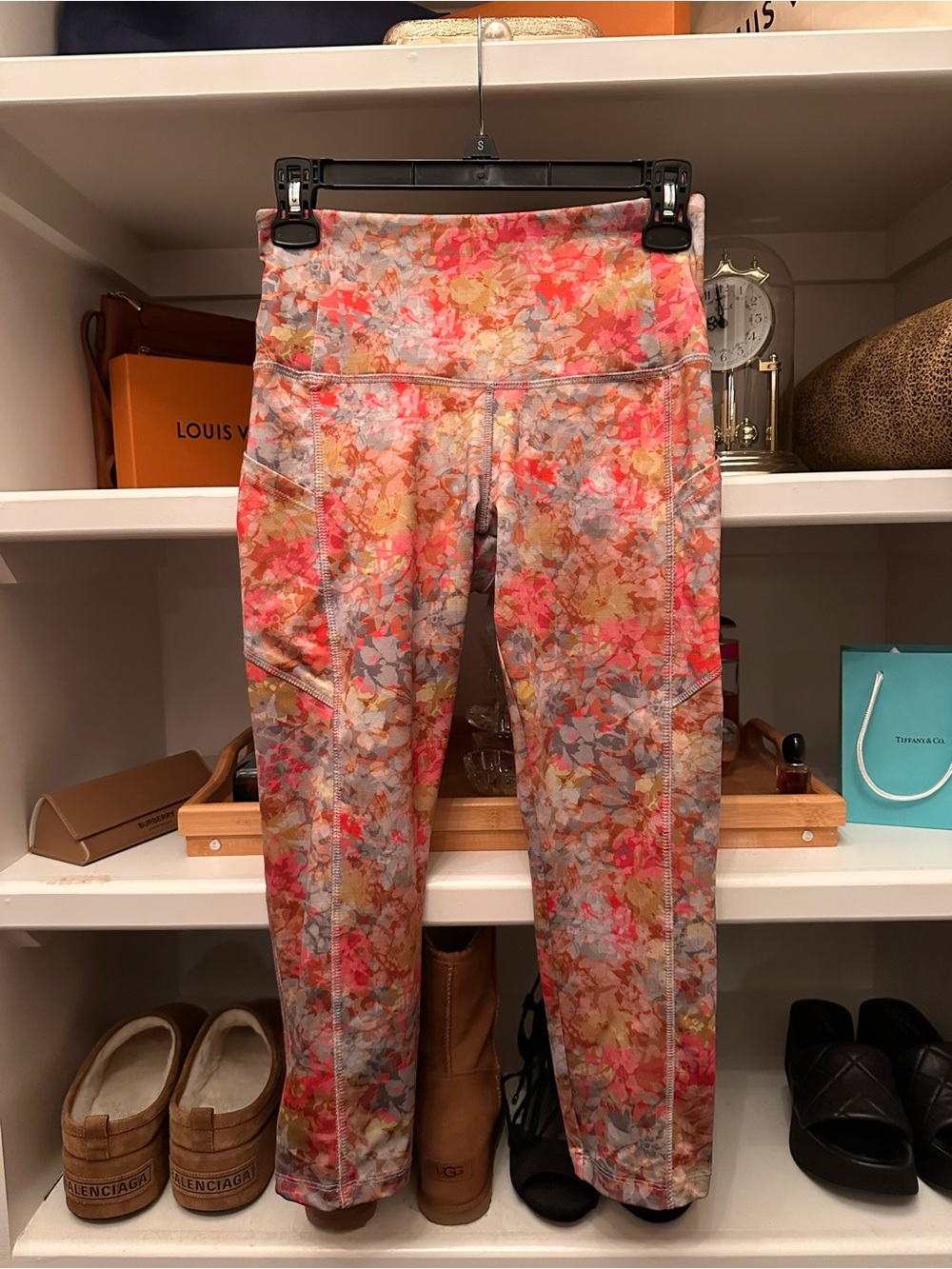 VOGO Athletica Black Leggings with Pink & Coral Floral Trim